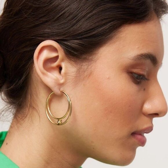 Coach Earrings Hoops Gold Signature C Zirconia Double Hoop Gold NEW - Picture 4 of 11